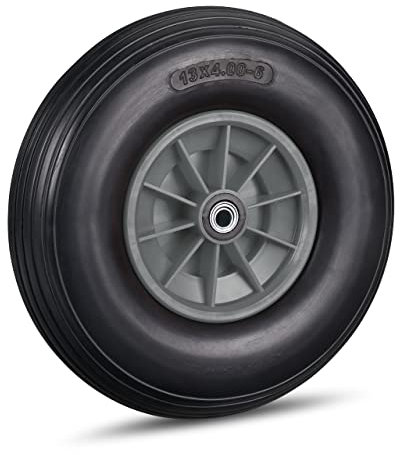 Relaxdays Roue de brouette 4.00-6, jante en caoutchouc solide et en plastique, 3 adaptateurs, max. 100 kg, en noir/gris