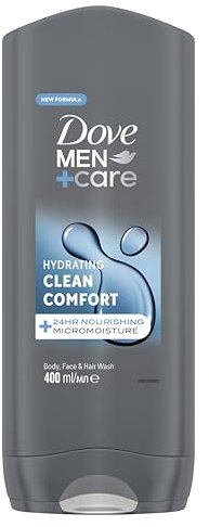 Dove Men+Care Hydrating Clean Comfort 3-in-1 Hair, Body and Face Wash Body Cleanser shower gel with 24 hour nourishing MicroMoisture technology for relaxed and re-energised skin 400 ml