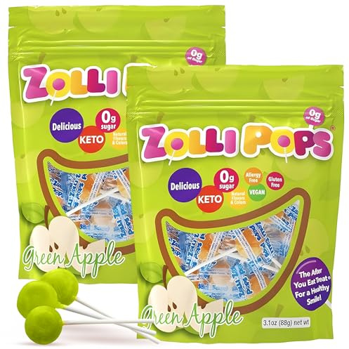 Zollipops Clean Teeth Pops, zuckerfrei, grüner Apfelgeschmack, 88 ml | Kein Zucker, zahnärztlich zugelassene Lutscher verhindern Karies mit Xylitol; ideal für Kinder, Diabetiker und Keto-Diät