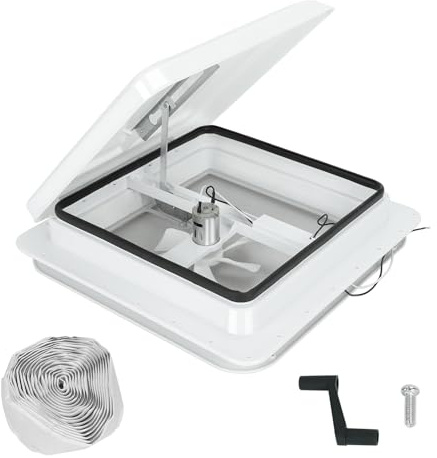 BLACKHORSE-RACING 14 RV Roof Vent Fit for Camper Trailer Universal White Lid Roof Vent with 12V RV Vent Fan 6 Blades White lid Inner for Garnish Ring
