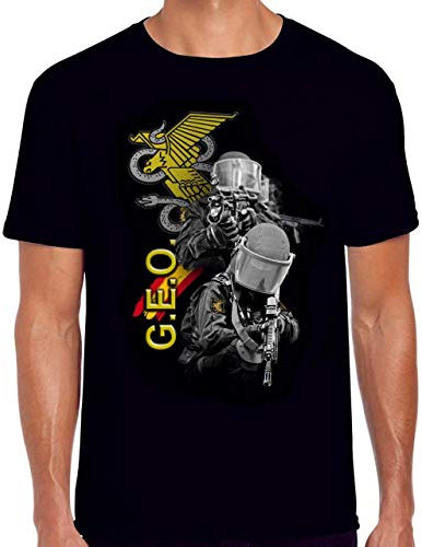Camiseta Geo Grupo Especial de Operaciones del Cuerpo Nacional de Policía Bandera de España Unisex Negro (XL)