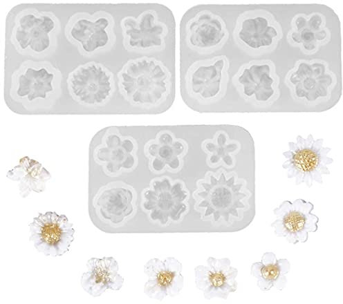 Aabellay Lot de 3 moules en résine forme mini fleur (18 cavités), moules silicone loisirs créatifs porte-clés colliers boucles d’oreilles breloques - Moulage résine bijoux