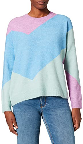 Gerry Weber Damen Pullover mit Colourblocking Langarm, überschnittene Schultern Gemustert Blau/Grün Patch 46