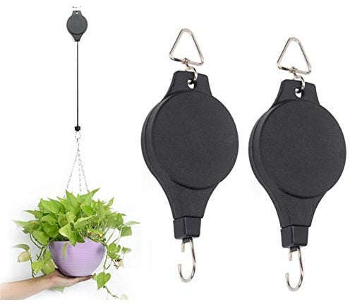 Upstore 2 Stück Pflanzenrollen Haken Ampelaufzug Blumenampel Halte Einziehbare Hochleistungs Blumenkorb-Haken-Aufhänger für Vogelhaus Blumenampel Gartenkörbe