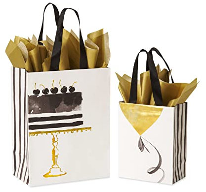 Papyrus Geschenktüten mit Seidenpapier (Kuchen und Ballon) für Geburtstage, Hochzeiten, Brautpartys, Babypartys und alle Anlässe (2 Tüten, 1 große 33 cm, 1 mittlere 22,9 cm, 4 Blatt)