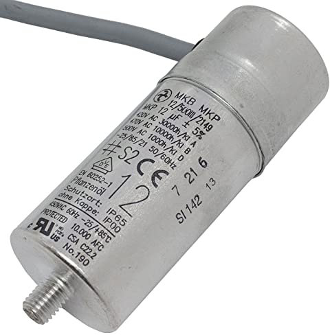 Lumonic condensatore di avviamento Hydra MKP-500 12-C [incl. cavo 40cm] | condensatore motore 12µF 470V 35x90mm I condensatore con custodia in metallo