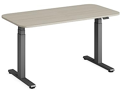 Steelcase Solo Sit-to-Stand Electric Height-Adjustable Home Office Desk with Programmable Controller, Powerful Motor, Anti-Collision Sensor + Cable Management Net in Acacia/Merle (140 x 70 cm)