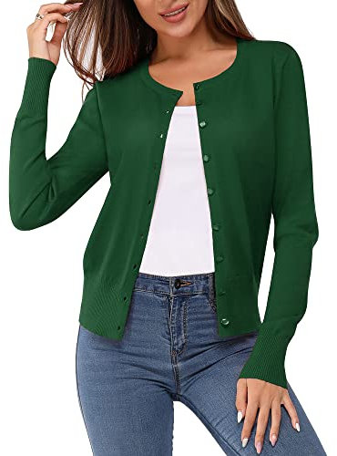 VOTEPRETTY Strickjacke Schwarz Damen Kurz Sommer Cardigan Leicht Langarm Jersey Strickmantel Herbst
