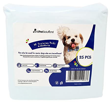AllPetSolutions Puppy Pads 60 x 40cm - 25 Pack Disposable Dog Training Pads, 5-Layer Absorbent, Leak-Proof, Anti-Slip with Sticky Tabs