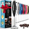 Powerlix Espumador de Leche Eléctrico de Mano - Batidora Leche Espuma Con soporte de acero inoxidable, 15-20s, potente 19000 rpm, Batidor para Café con leche, Negro Metálico