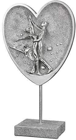 Casablanca Deko Skulptur Figur tanzendes Paar im Herz aus Kunstharz - Accessoire und Dekoration - Geschenk Hochzeit Geburtstag - Farbe: Silber mit Glitzer - Höhe 30 cm