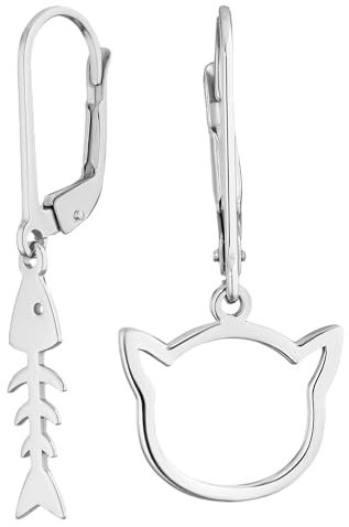JC Jeweller Carat Damen Ohrringe echt 925 Silber rhodiniert mit Geschenkbox (Katzen und Fischskelett)