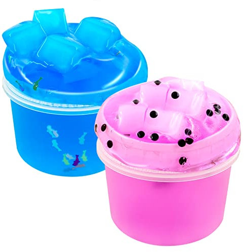 2 Pack Fluffy Slime,Schleim Selber Machen Set,Schleim Kinder,Fluffy Slime Kristall Cube Schleim Schwamm,DIY Slime Spielzeuge Geschenke zum Mädchen und Jungen (A)