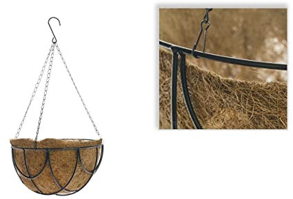 Mugar- Jardineras Colgantes de Varios Tamaños Fabricadas en Fibra de Coco Natural sobre Estructura Metálica, con Cadenas y Gancho para Colgar (40 cm - 69725)
