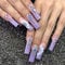 24pcs Light Purple False Nails Long Coffin Shaped Ballet Fake Nails with Rhinestone Flower Pattern Design French Fake Nails for Women and Girls Nail Tips