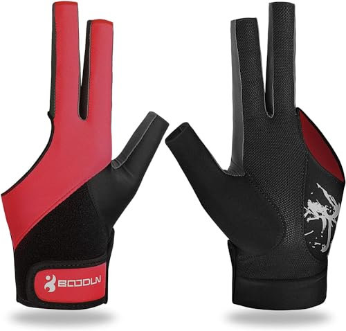YFY Billard-Pool-Handschuhe für linke Hand, 3-Finger, Spleißprozess, Snooker-Queue-Sporthandschuh, beliebte Größen für Damen und Herren, Rot, L