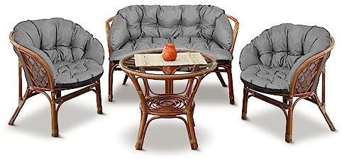 KingGarden Set de Cojines de Jardín Conjunto de 2X 122x40 cm + 1x 190x40 cm Gris Impermeable