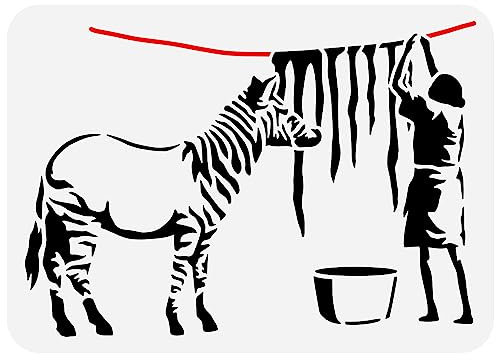 FINGERINSPIRE Banksy Zebra Waschschablone 21x29.7 cm Wiederverwendbare Banksy Themen Malvorlage DIY Handwerk Zebra Tier Schablone Zum Malen Auf Holz Wand Stoff Leinwand Und Möbeln