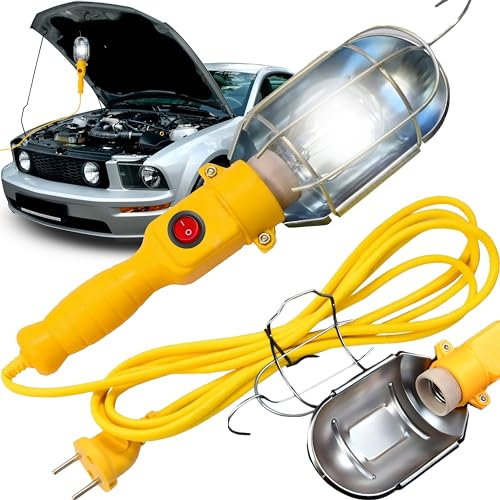 Retoo Lampada a mano, portalampada E27 con cavo, lampada da lavoro, lampada da ispezione, lampada da officina, lampada da costruzione, lampadina con cavo di alimentazione da 10 m, cavo lampada,