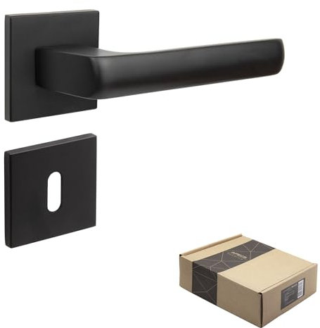 APECS Türgriffe innentüren Türgriff schwarz matt Modern Türklinke für Haustür und Innentür mit quadratischen Rosetten Drückergarnitur mit Befestigungsmaterial Türbeschlag Modell AVIOR BB - Buntbart