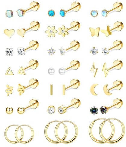 Diamday Orecchini Tiny Studs per Donna Orecchini in acciaio chirurgico con retro piatto Orecchini in cartilagine Orecchini ipoallergenici Tragus Helix Daith Piercing