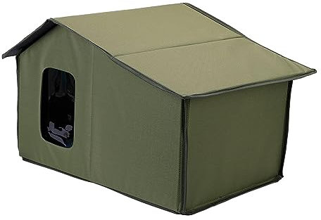 XNSHUN Katzenhaus Für Draußen Winterfest Wasserdicht, Katzenhöhle Haustierhaus Mit Abnehmbarem Transparentem Vorhang, Faltbares Pet House Für Streuner Haustiere (Grün)