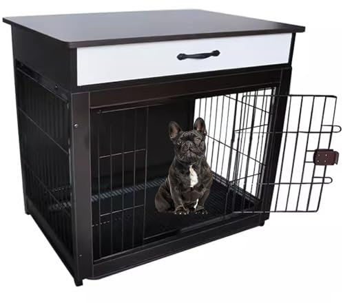 PPGE HOME Furniture Style Dog Crate, Dog Kennel with Storage Drawer, Dog House Indoor, with Removable Tray for Easy Cleaning, for Small Medium Dogs (Size:98X64X89cm,Color:black)