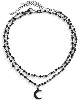 Wedity Schwarze Kreuz Halskette Gothic Layered Sterne Mond Halsketten Halloween Schmuck für Frauen und Mädchen (Schwarz B)