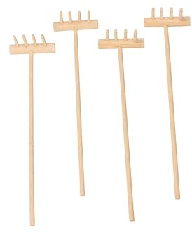 Didiseaon Mini Rake Ornament and Bamboo Rake Adornment for Zen Garden, 14x3.5cm 4pcs Set, Mini Desktop Garden Tool for Home and Meditation Decor