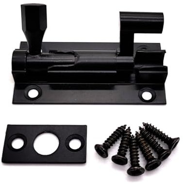 Door Bolts Polished Black Barrel Side Lock 50mm Naked Door Latch with Screws Tower Bolt Locks for Bedroom Bathroom Toilet Shed Gate Cupboards and Cabinets Pack of 1.
