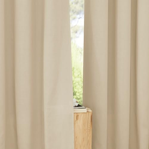 PONY DANCE Boho Vorhänge Leinen Übergardinen Wohnzimmer mit Kräuselband 2er Set H 245 x B 140 cm Leinenoptik Gardinen Halbtransparent Linen Curtains for Living Room Leinenvorhang für Schiene, Angora