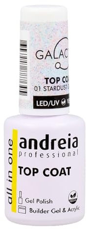 Andreia Professioneller Nagellack, semi-permanent, Top Coat, Galactic – Finish für Nägel, UV-LED, veganes Polish, ideal für Nail Art, abschließende Schicht Stardust-Glitter, 10,5 ml