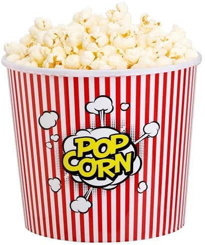 CABLEPELADO Cubo de Palomitas, Recipiente para Palomitas, Balde de Palomitas, Envase de Cine para Palomitas, Diámetro Superior 17.5 cm, Diámetro Inferior 13 cm, Altura 18 cm, Rojo y Blanco, Plástico