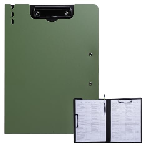 FRETONBA Porte-bloc A4, porte-bloc avec couvercle, porte-bloc avec 2 pinces, pour bureau, chantier, école, vert