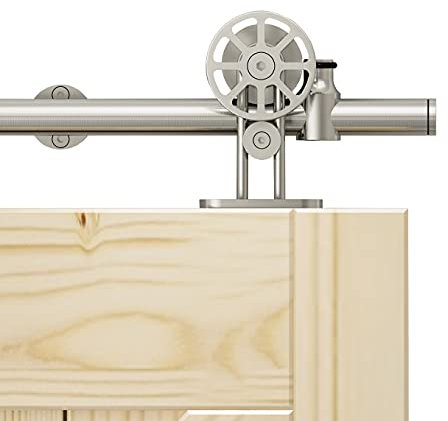 NYZAL Schiebe-Scheunentor-Set, 1,5 m bis 1,6 m, Deckenhalterung, Edelstahl-Schiebetürschiene, Scheunentor, Schiebebeschläge, Schrank-Set for einzelne Türen, reibungslos und leise