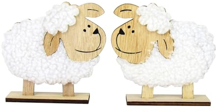 Lentz 2-teiliges Set Dekofiguren Osterhasenpärchen – Moderne Osterdekoration – aus Holz – Verschiedene Motive (1 Set, Schaf)