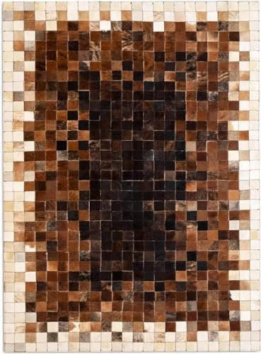 Klassischer Echtleder-Rindsleder-Teppich hautweicher Haarteppich echter natürlicher handgefertigter Kuhfell-Patchwork westlicher südländischer Boho-Hausdekor (schwarzer Mittelmix, 4' x 3'),6x4 Feet