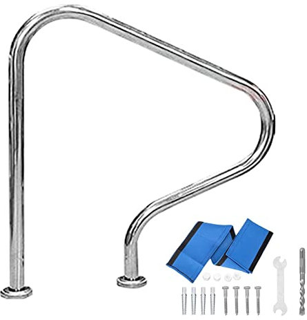 Poolschiene, Poolgeländer 304 Edelstahl 250 lbs Ladungskapazität Silber rostbekämpftes Pool Handlauf Humanisierte Schwimmbad Handläufe mit Schnellmontage -Basisplatte und komplette Montagezubehör