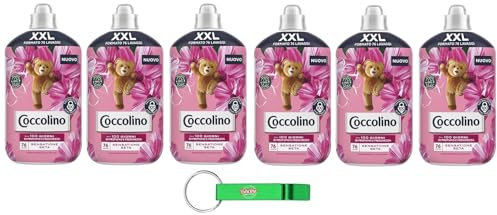 6x Coccolino Ammorbidente Concentrato Sensazione Seta,Tecnologia Stay Fresh, Profumazione alla Rosa, Fiori di Lillà e Pesca, XXL Fino a 76 Lavaggi, 1750ml + Portachiavi Beni Culinari in Omaggio
