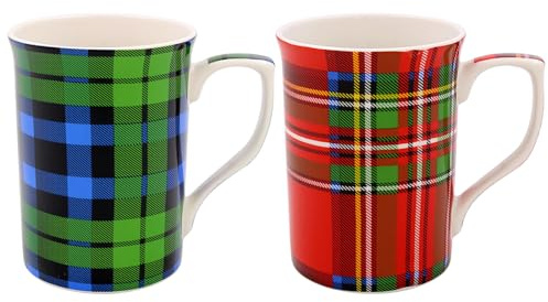 Lesser & Pavey Tartan Mugs Set of 2 | Ceramic Coffee Mugs Set for Home or Work | Premium Design Mugs Set for All Occasions | Lovely Mugs for Tea, Coffee & Hot Drinks