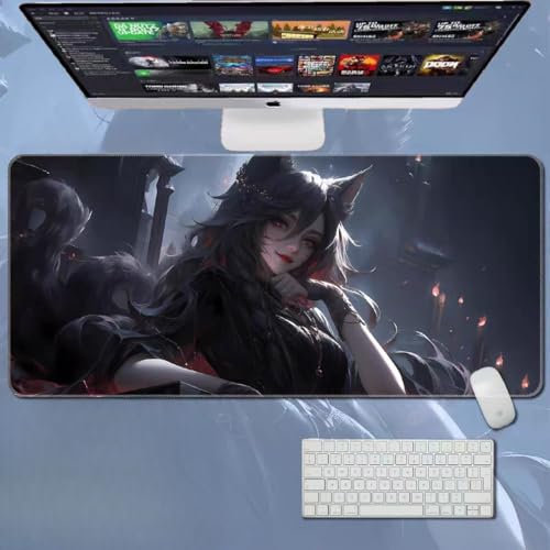 LOL Großes Gaming-Mauspad mit strapazierfähiger, rutschfester Unterseite aus Naturkautschuk, wasserdichtes Tastatur-Pad, Schreibtischunterlage für Gamer, Büro und Zuhause (Ahri 5)