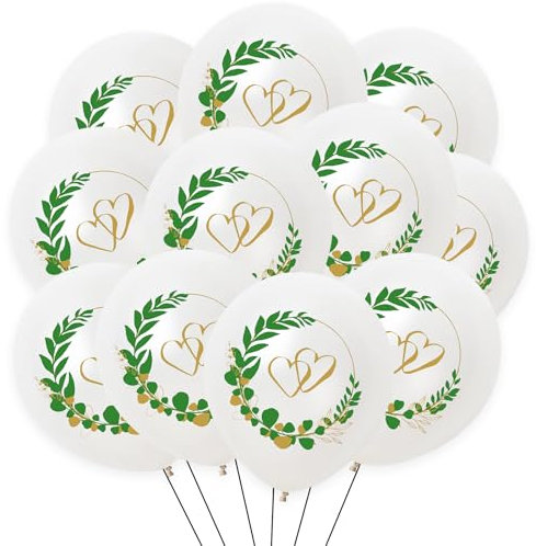 ALEGRE® Luftballons Hochzeit Deko, 20 Stück Herzen Eukalyptus Hochzeitsballons Weiß, Herz Ballons Hochzeit, Deko Hochzeit Luftballons für Verlobung Deko, Valentinstag, Hochzeitstag Party Dekoration