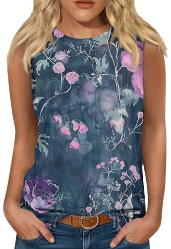 Tank-Tops für Damen, ärmellos, Farbverlaufsdruck, modisch, lässig, Damen-Top, Größe S bis XXL, dunkelblau, XXL