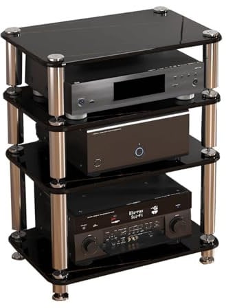 YVYKFZD Video Audio Rack HiFi Regal, offener HiFi Rack Komponentenschrank, bodenstehender Phonoschrank mit stoßdämpfenden Füßen, multifunktionaler Record Player Stand(Nero,4 Tier-23.6X15.7X29.9)