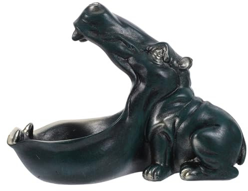 Desktop Candy Jar, Decorative Ceramic Hippo Ornament, Entryway Countertop Organizer for Keys, Big Mouth Sculpture Coffee Table Candy Bowl