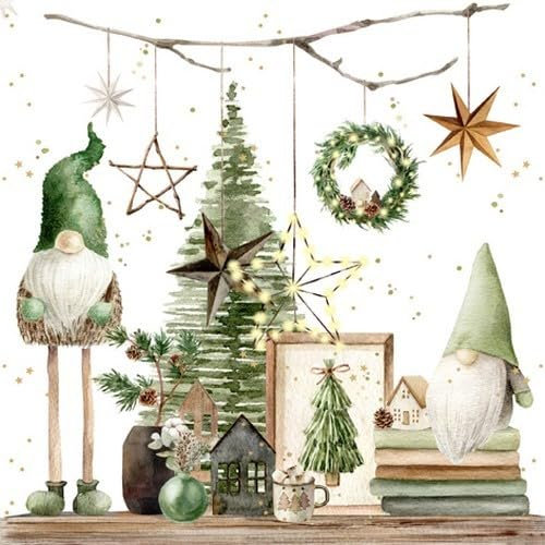 20 servilletas de papel con diseño de gnomos navideños como decoración de mesa, servilletas de papel con diseño. También para decoupage y decoupage (33 x 33 cm)