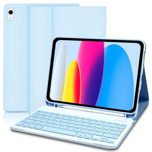 Hülle mit Tastatur für iPad A16 11. Generation 2025/iPad 10. Generation 2022, Deutschland QWERTZ Layout Drahtlose Abnehmbare Bluetooth-Tastatur mit Hülle für iPad 11/10.9 Zoll, Blau