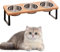 Gamelles surélevées pour chat inclinées à 15° - En acier inoxydable - Avec support en bois - Hauteur réglable - Pour chats et petits chiens - Anti-vomissements et antidérapants (3 bols)