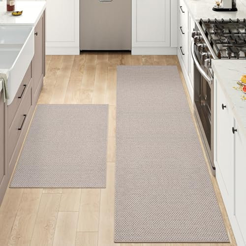 DEXI Küchenläufer rutschfest 2 Stück, Küchenteppich Waschbar, Hochwertige Küchenmatten, Teppich Läufer Flur für Küche, Terrasse & Wohnraum, 61x92cm + 61x210cm, Beige
