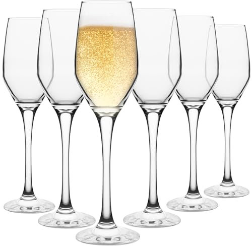 Homiu Glass Champagne Prosecco Flutes | Set of 6 | 230 ML | Reusable Wine Wedding Party Drinking Glasses | Gift Box Set Women, Men, Christmas | Crystal Clear Dishwasher Safe | Napoli Collection
